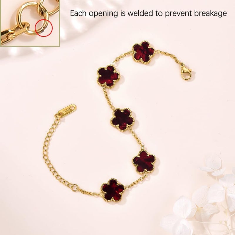 FLY FEI 18K Gold-Plated Four Leaf Clover Bracelet for Women,Adjustable lucky Bracelet Set Jewelry Gift-Hypoallergenic Charm for Birthdays, Wellness & Daily Wear - Image 3